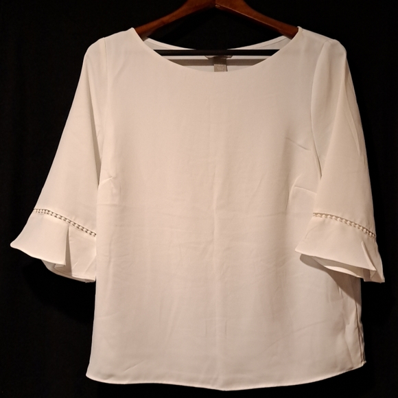 H&M White Flutter Sleeve Blouse Women's Size 10 - Picture 1 of 8